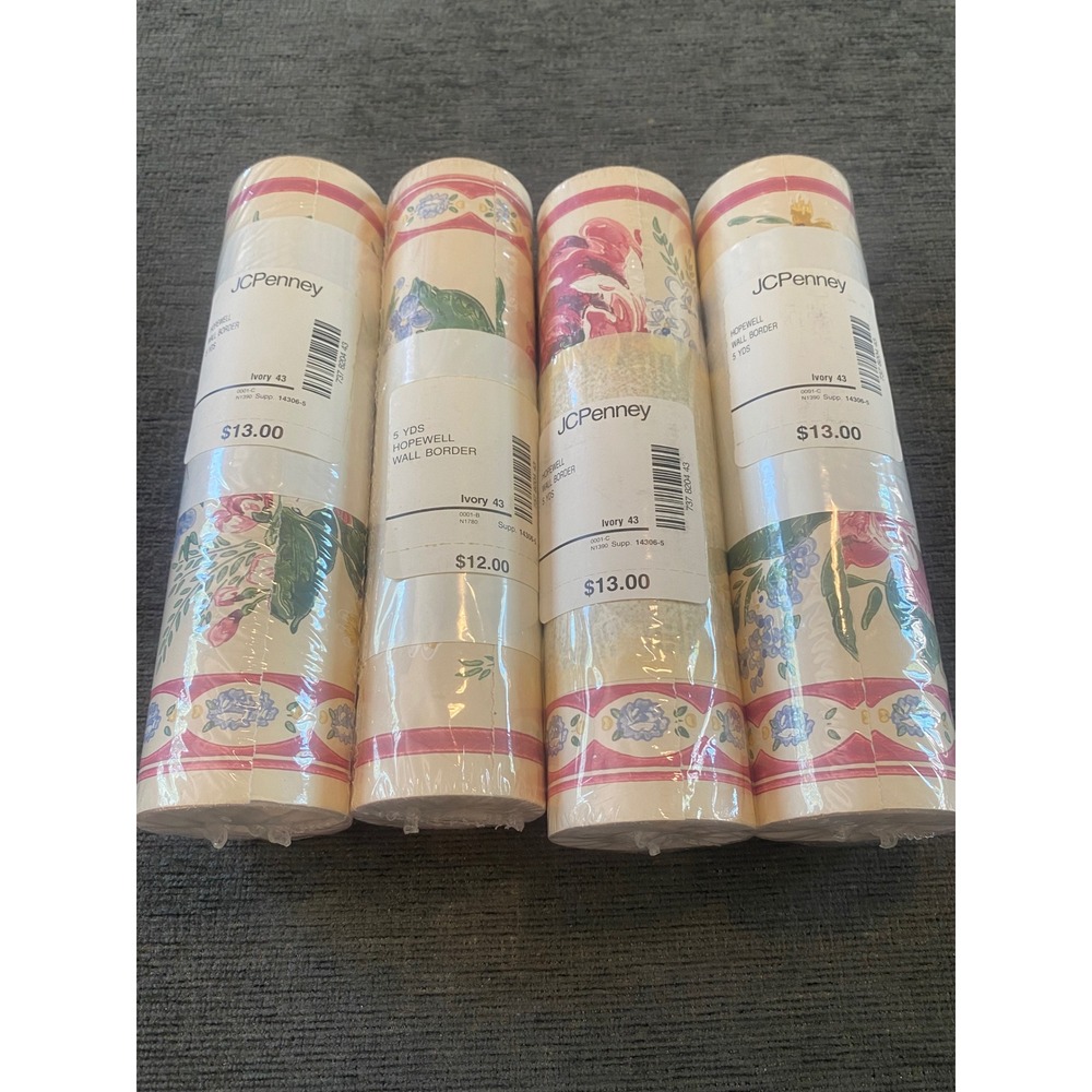 JCPenney Hopewell Wall Border Ivory Floral 5‎ Yards Each 4 Rolls Total 20 Yards